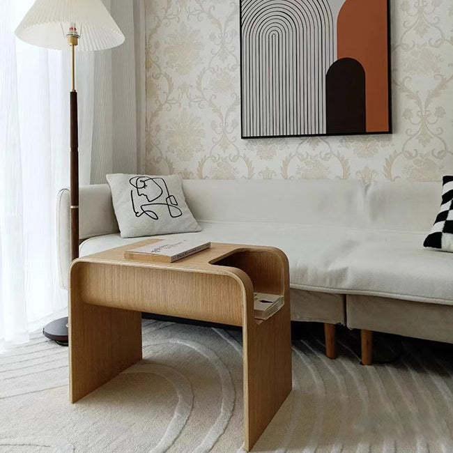 Minimalist Solid Wood Side Table with Storage — Original Wood Color