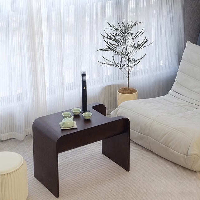 Minimalist Solid Wood Side Table with Storage — Walnut Color