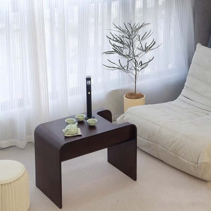 Minimalist Solid Wood Side Table with Storage — Walnut Color