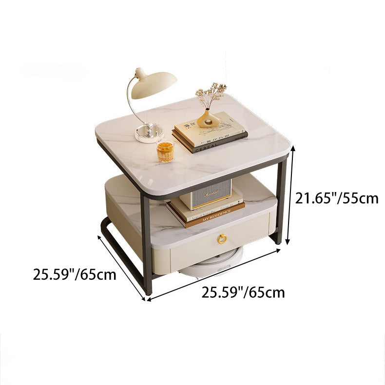 Modern Marble Steel Coffee Table with Drawer — D