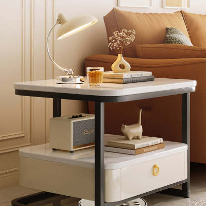 Modern Marble Steel Coffee Table with Drawer