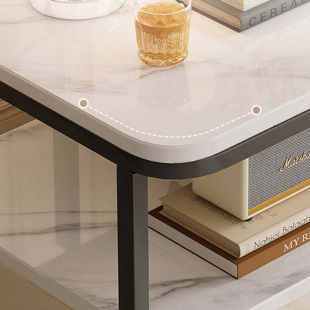 Modern Marble Steel Coffee Table with Drawer — E