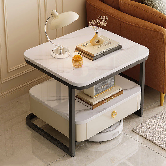 Modern Marble Steel Coffee Table with Drawer