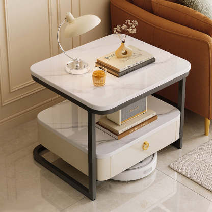 Modern Marble Steel Coffee Table with Drawer — A