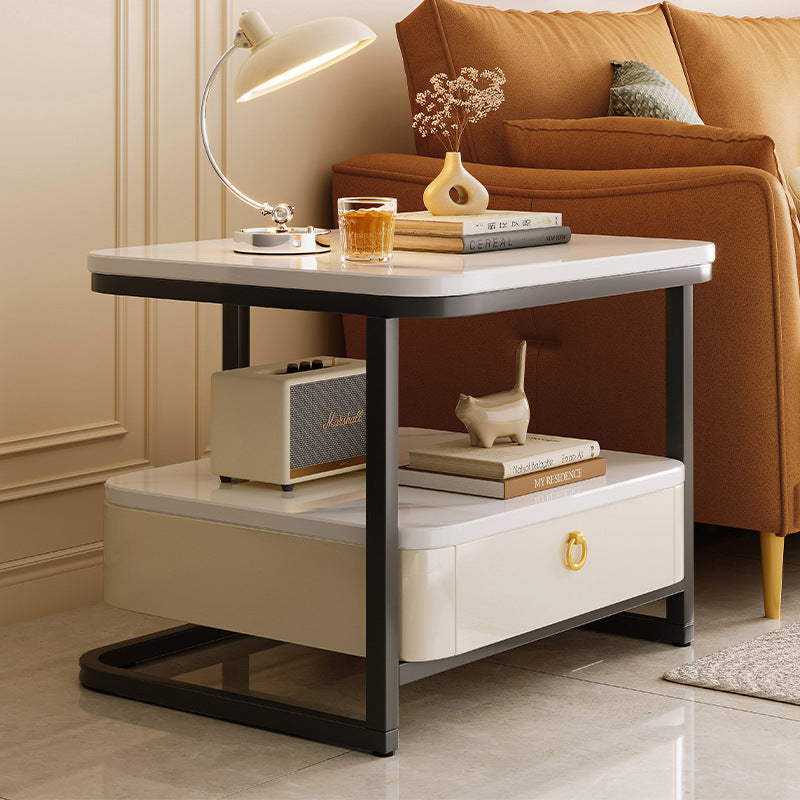 Modern Marble Steel Coffee Table with Drawer — B