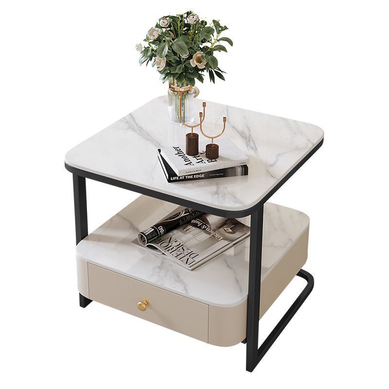 Modern Marble Steel Coffee Table with Drawer