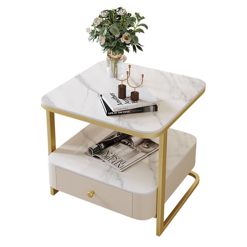 Modern Marble Steel Coffee Table with Drawer