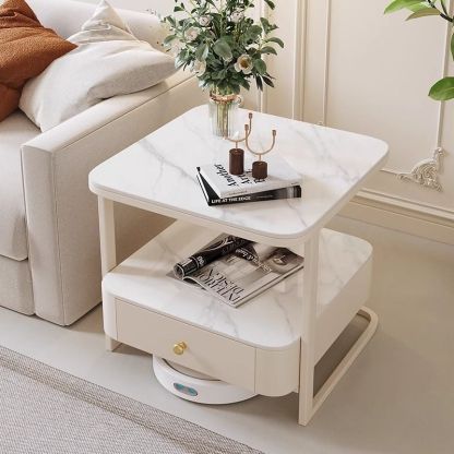Modern Marble Steel Coffee Table with Drawer — C