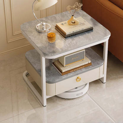 Modern Marble Steel Coffee Table with Drawer