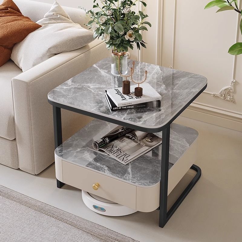 Modern Marble Steel Coffee Table with Drawer