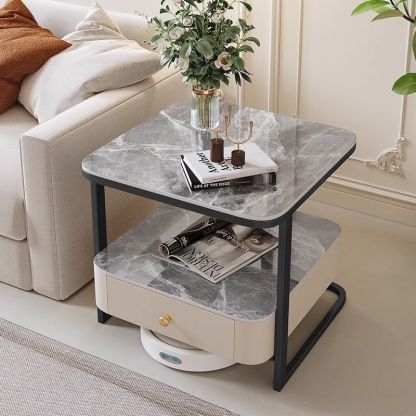 Modern Marble Steel Coffee Table with Drawer