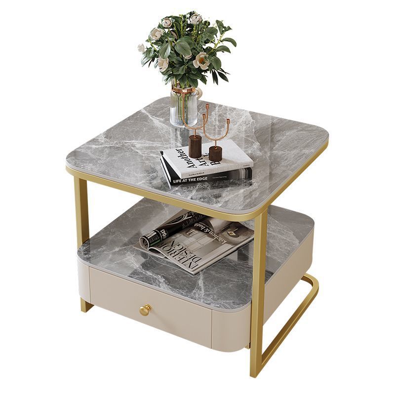 Modern Marble Steel Coffee Table with Drawer