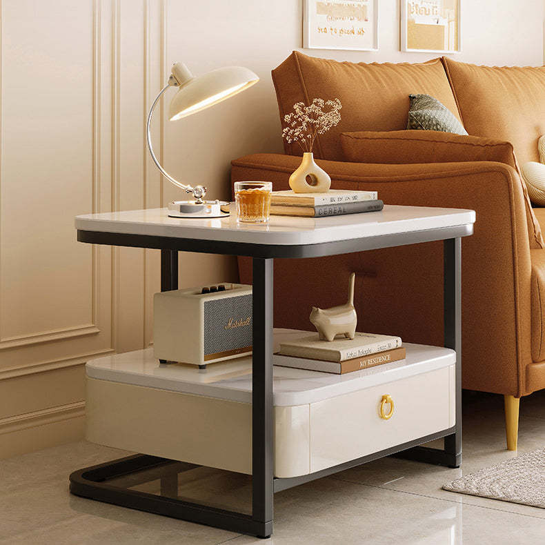 Modern Marble Steel Coffee Table with Drawer
