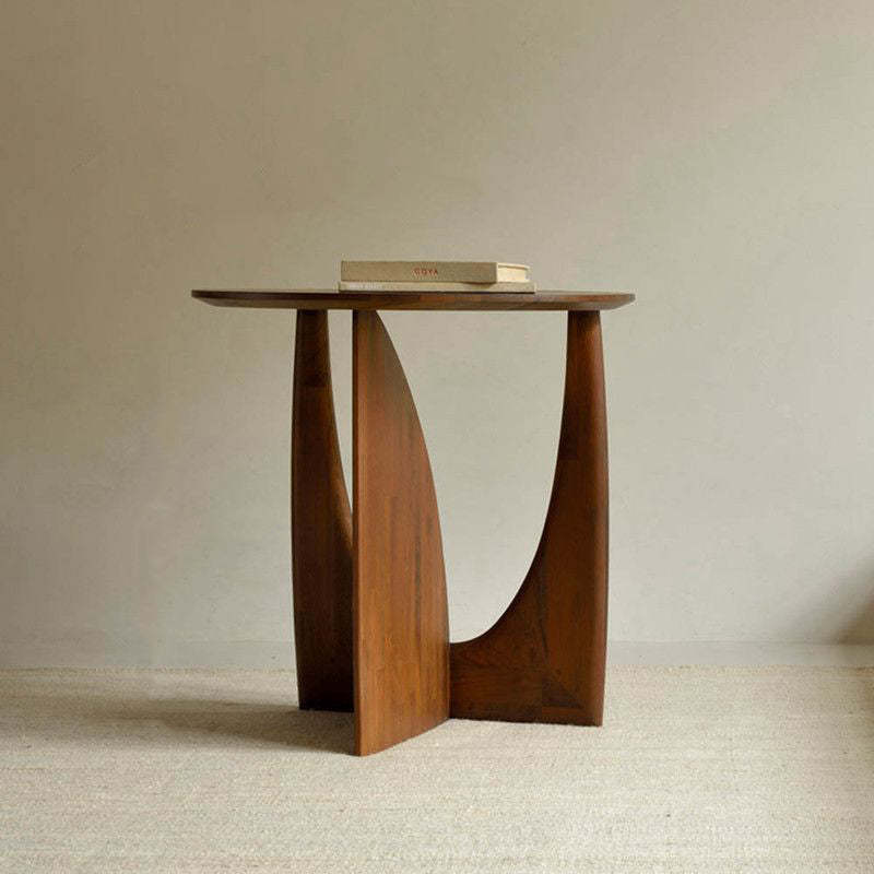 Modern Eclectic Round Solid Wood Side Table — Original Wood Color