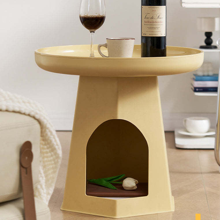 Japanese Round Plastic Side Table with Storage — E