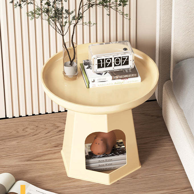 Japanese Round Plastic Side Table with Storage
