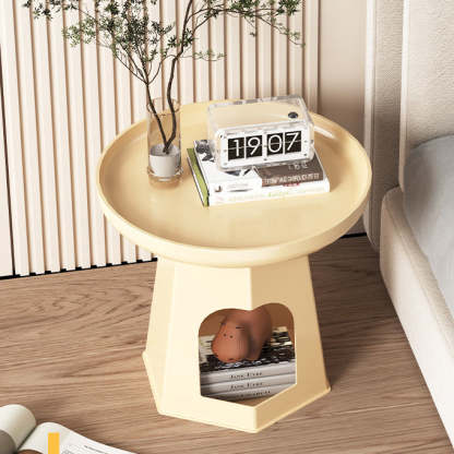 Japanese Round Plastic Side Table with Storage