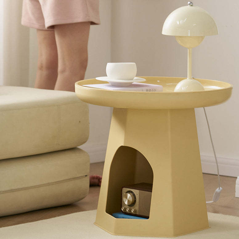 Japanese Round Plastic Side Table with Storage