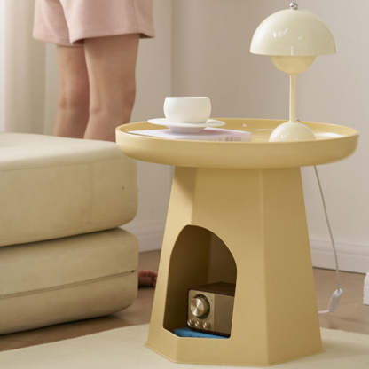 Japanese Round Plastic Side Table with Storage