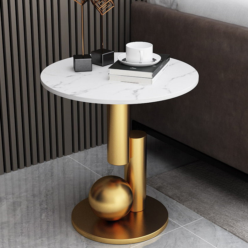 Art Deco Round Marble Iron Side Table