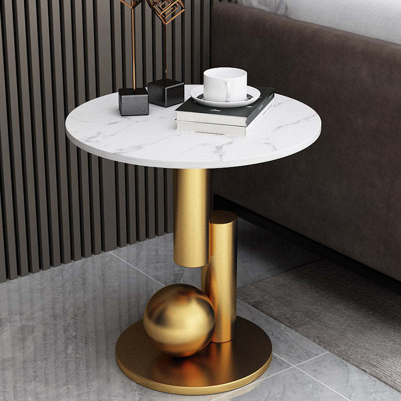 Art Deco Round Marble Iron Side Table