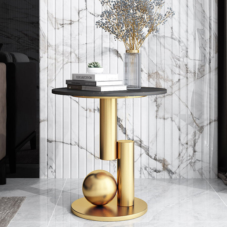 Art Deco Round Marble Iron Side Table