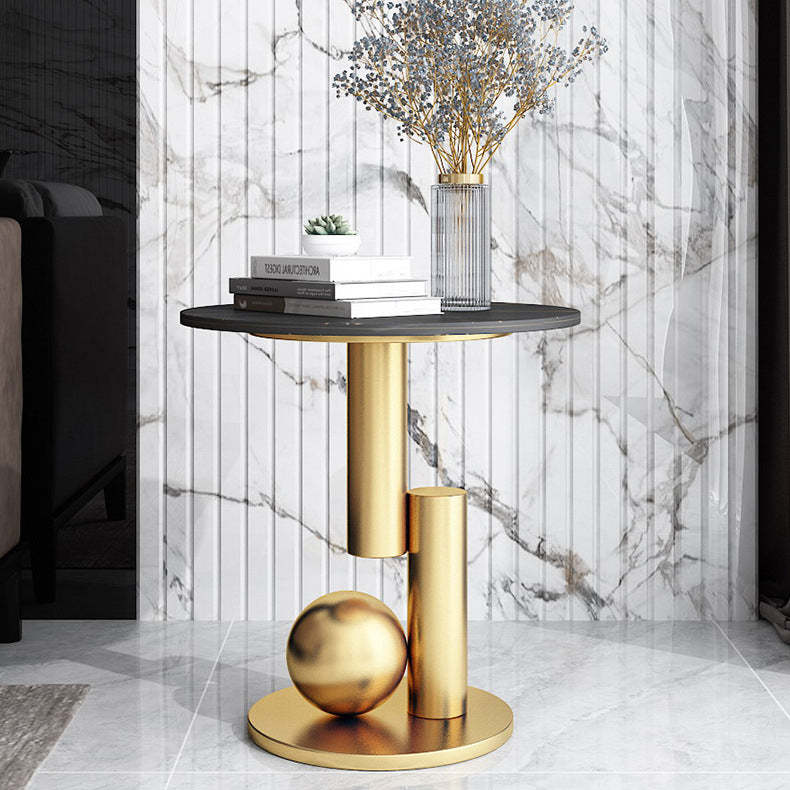 Art Deco Round Marble Iron Side Table