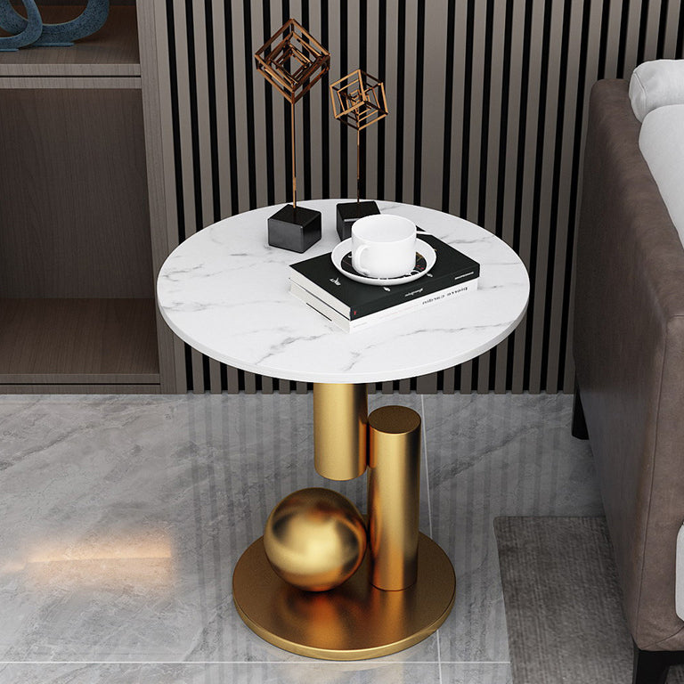 Art Deco Round Marble Iron Side Table