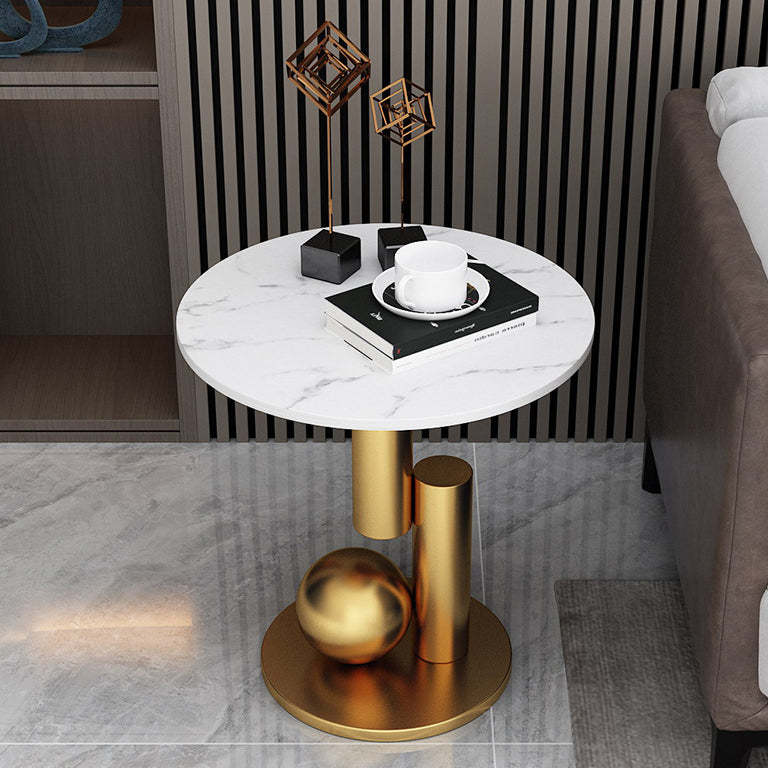 Art Deco Round Marble Iron Side Table
