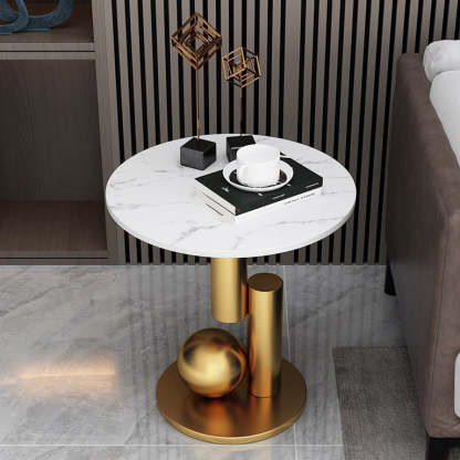 Art Deco Round Marble Iron Side Table