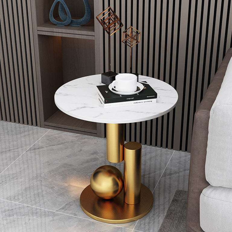 Art Deco Round Marble Iron Side Table
