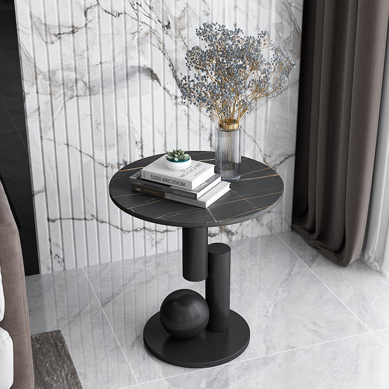 Art Deco Round Marble Iron Side Table