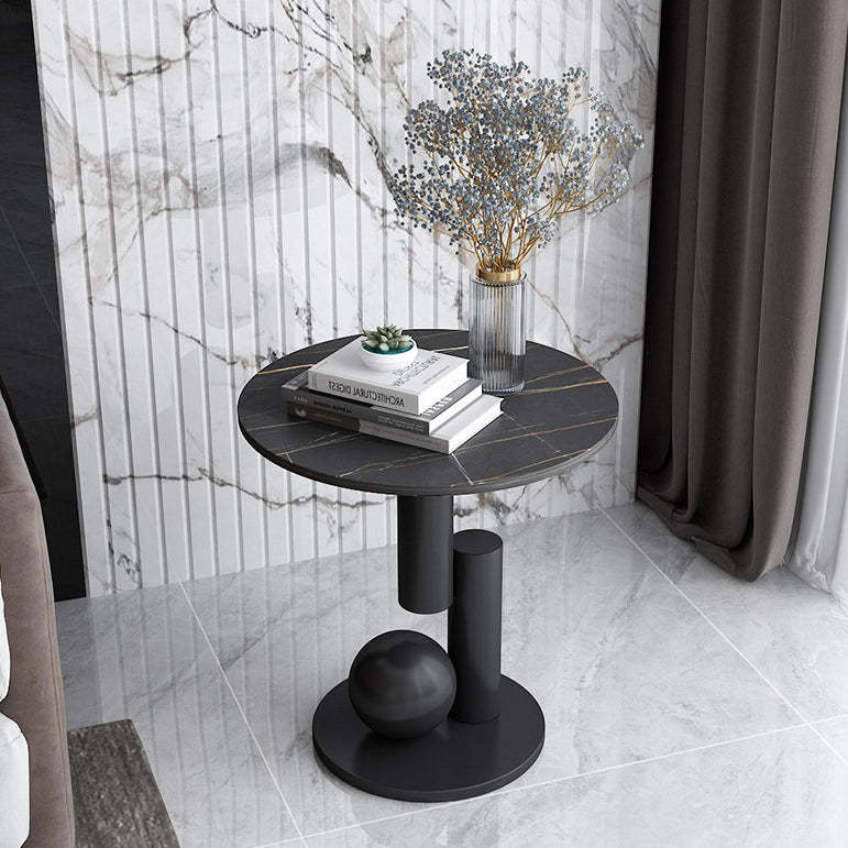 Art Deco Round Marble Iron Side Table