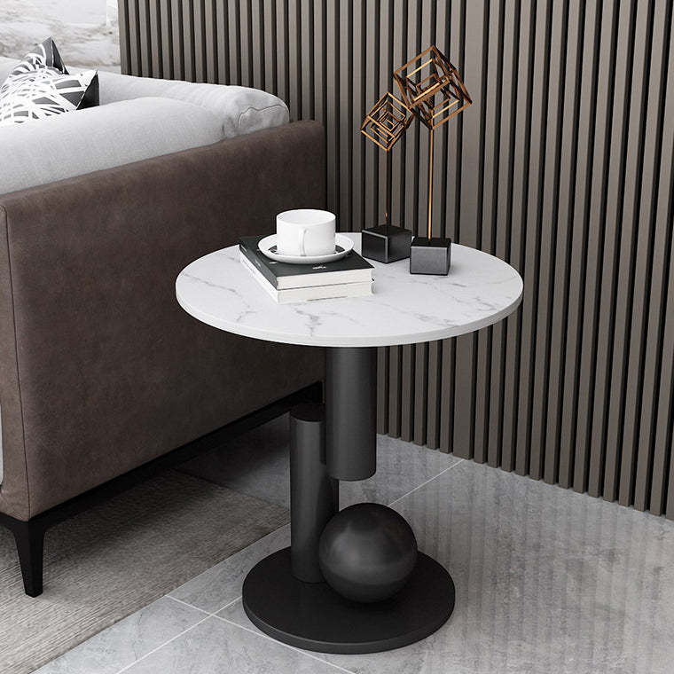 Art Deco Round Marble Iron Side Table