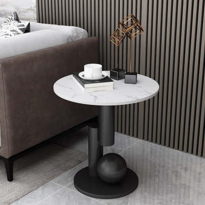 Art Deco Round Marble Iron Side Table
