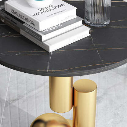 Art Deco Round Marble Iron Side Table — F