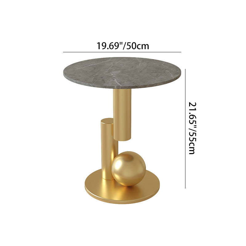 Art Deco Round Marble Iron Side Table — D