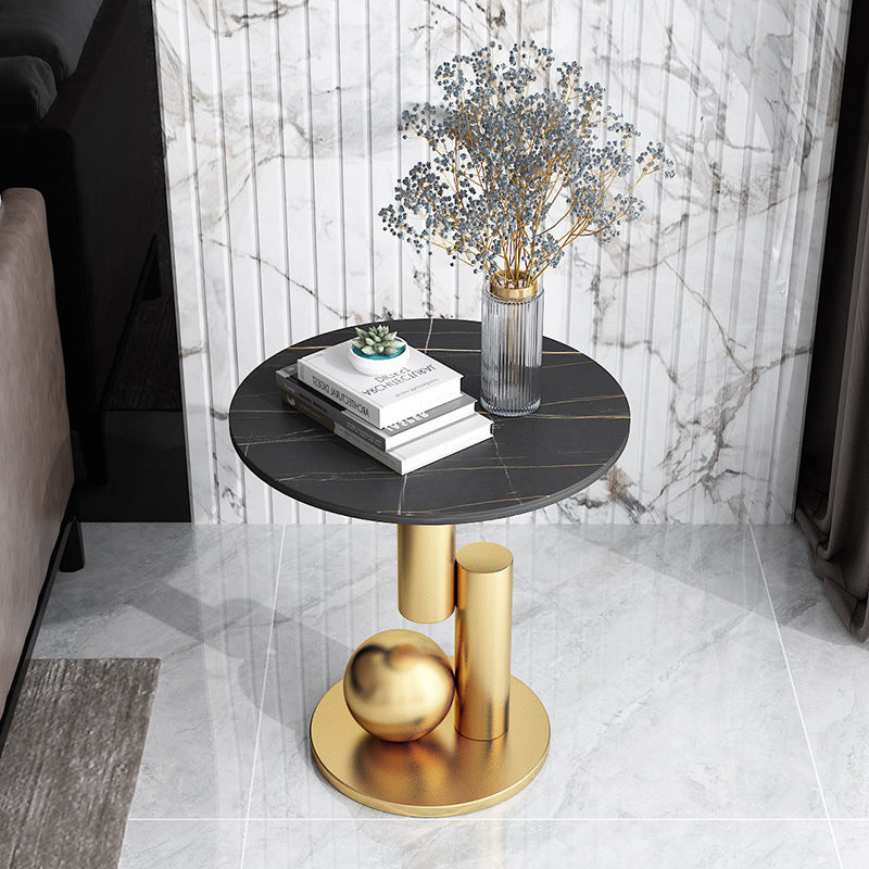 Art Deco Round Marble Iron Side Table