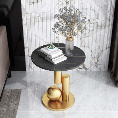 Art Deco Round Marble Iron Side Table