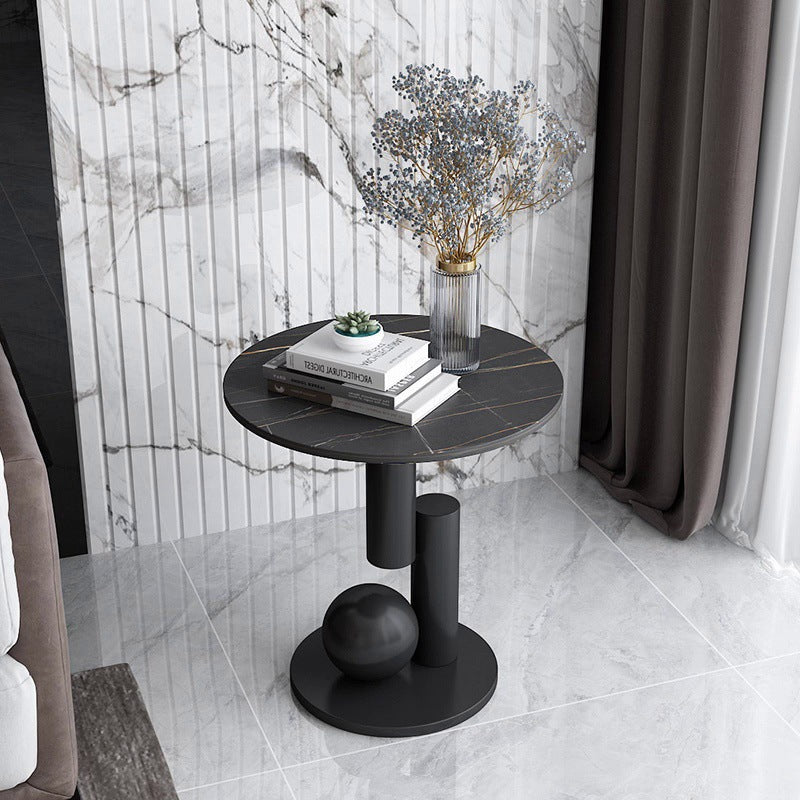Art Deco Round Marble Iron Side Table