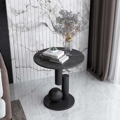Art Deco Round Marble Iron Side Table