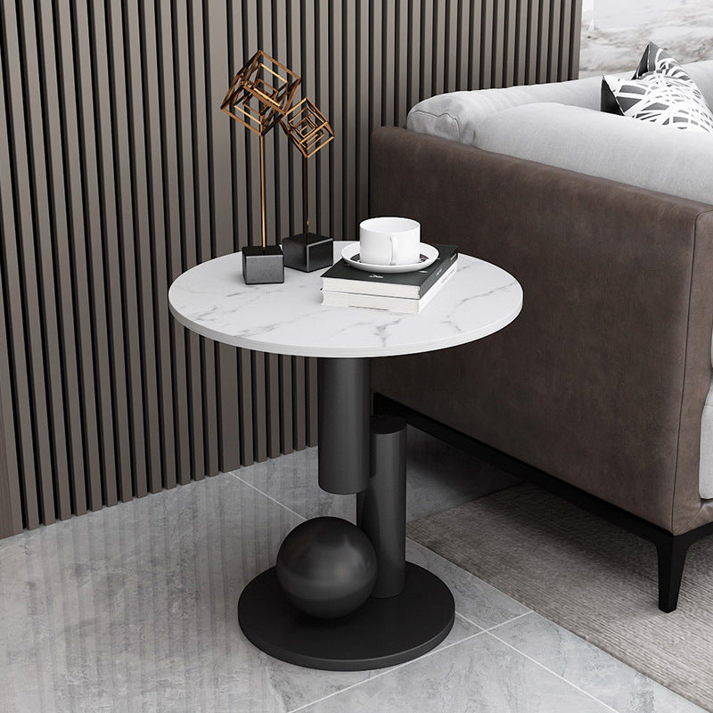 Art Deco Round Marble Iron Side Table