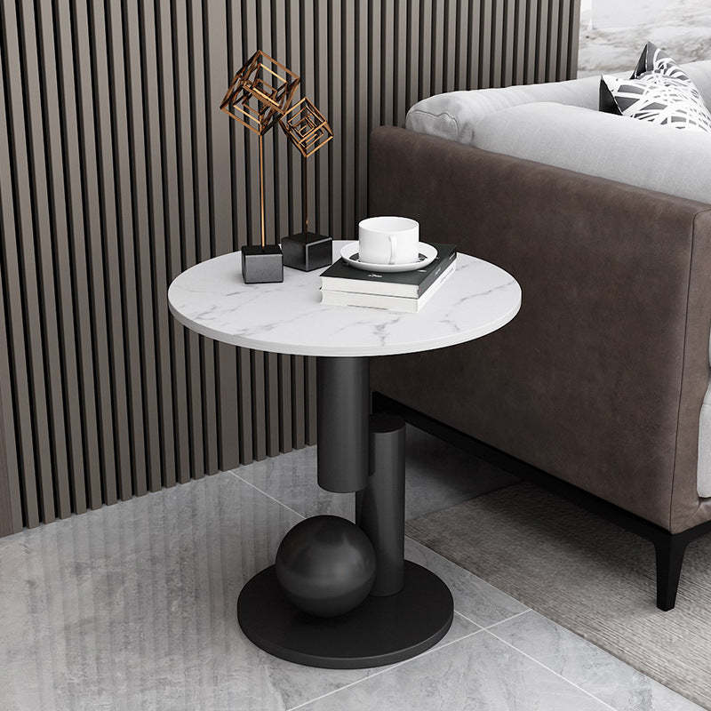 Art Deco Round Marble Iron Side Table