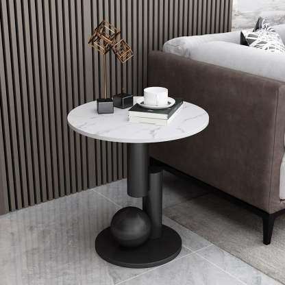 Art Deco Round Marble Iron Side Table