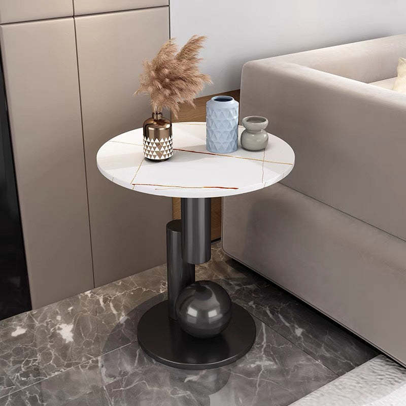 Art Deco Round Marble Iron Side Table — A
