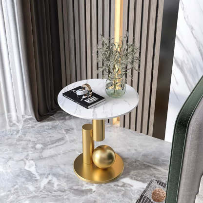Art Deco Round Marble Iron Side Table — B