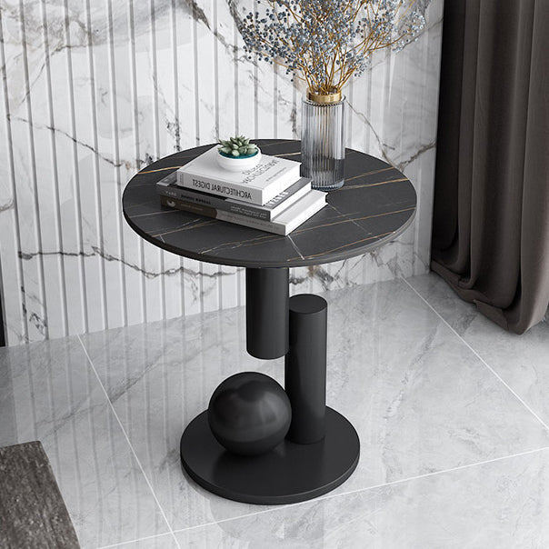 Art Deco Round Marble Iron Side Table