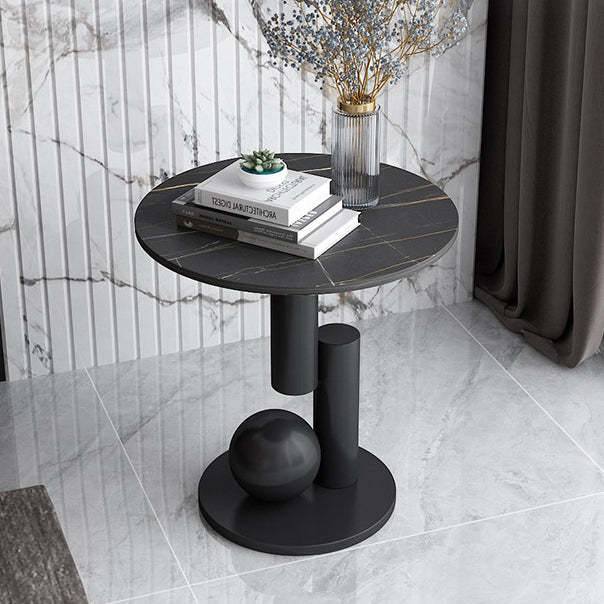 Art Deco Round Marble Iron Side Table