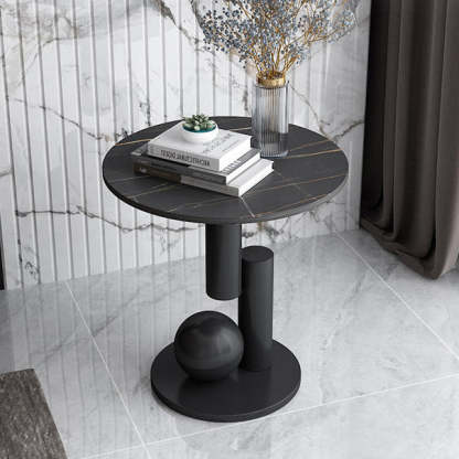 Art Deco Round Marble Iron Side Table
