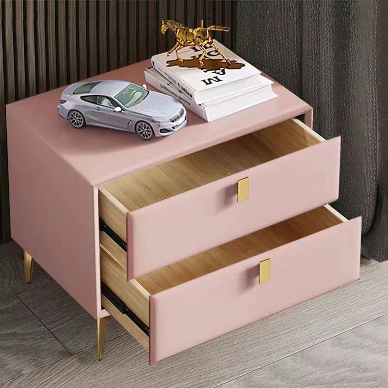 Scandinavian Solid Wood 2-Drawer Nightstand — Orange